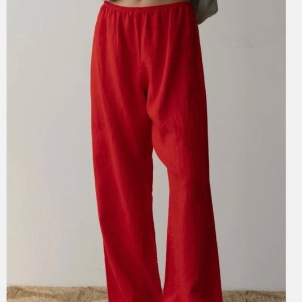 DONNI The Linen Simple Pants in Tomato Red